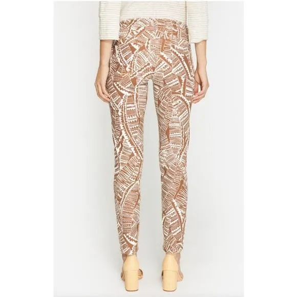 J McLaughlin Lexi Slim Stretch Jeans Womens Sz 2 Brown White Leaf Print NWOT