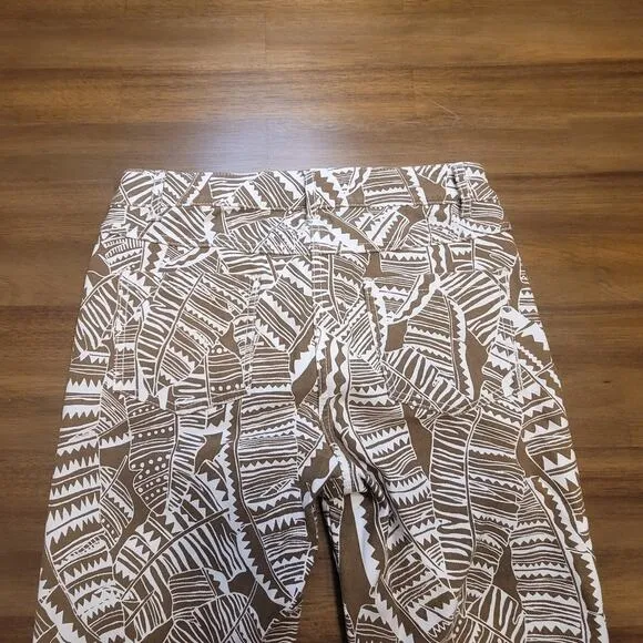 J McLaughlin Lexi Slim Stretch Jeans Womens Sz 2 Brown White Leaf Print NWOT