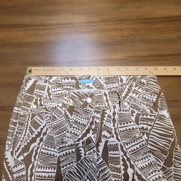 J McLaughlin Lexi Slim Stretch Jeans Womens Sz 2 Brown White Leaf Print NWOT