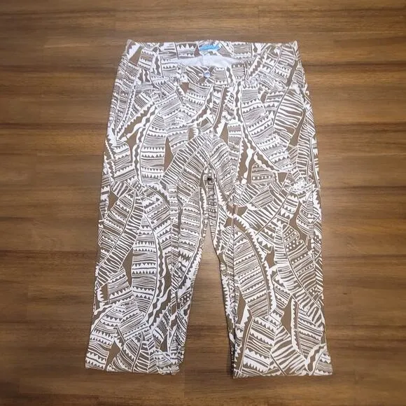 J McLaughlin Lexi Slim Stretch Jeans Womens Sz 2 Brown White Leaf Print NWOT