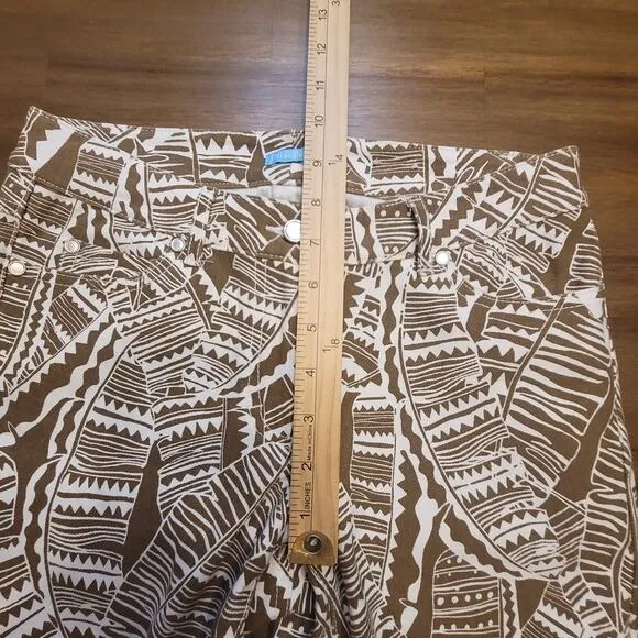 J McLaughlin Lexi Slim Stretch Jeans Womens Sz 2 Brown White Leaf Print NWOT