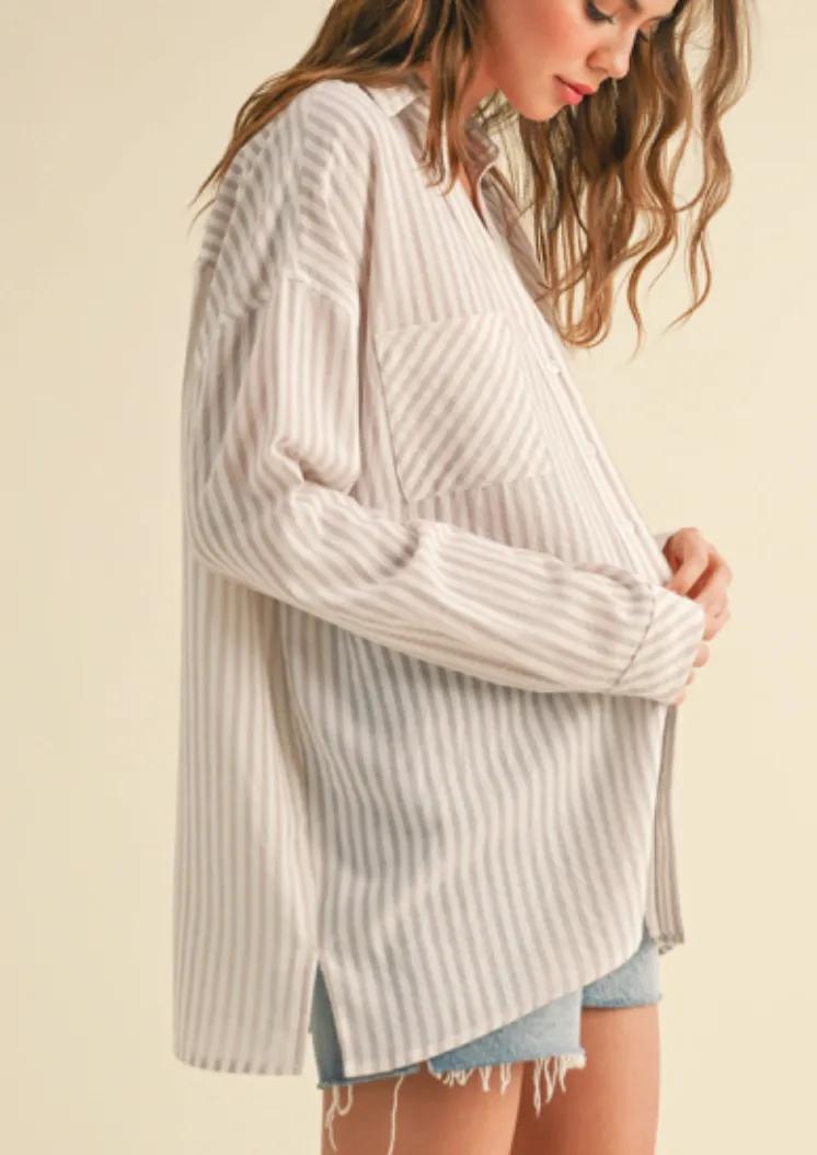 Janey Striped Button Down Top