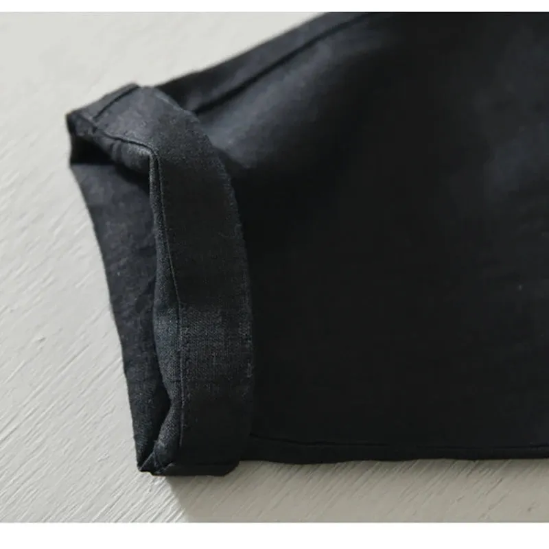 Japanese Style Solid Color Linen Pants: Breathable and Stylish Cropped Trousers for Men