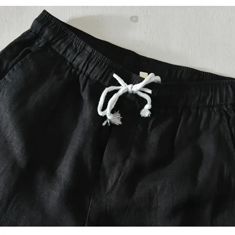 Japanese Style Solid Color Linen Pants: Breathable and Stylish Cropped Trousers for Men