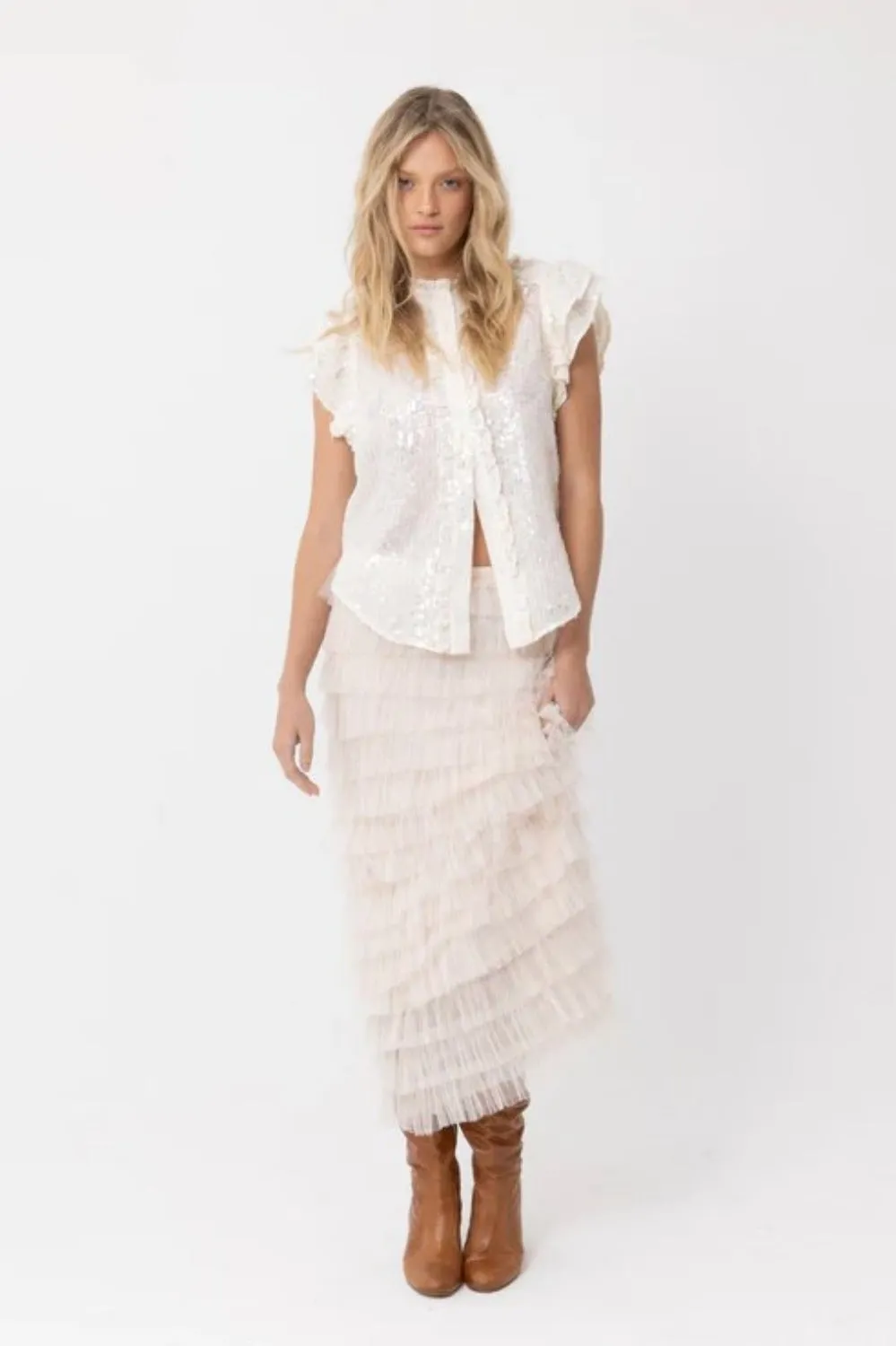 JOEY THE LABEL SEQUIN ME BLOUSE SAND