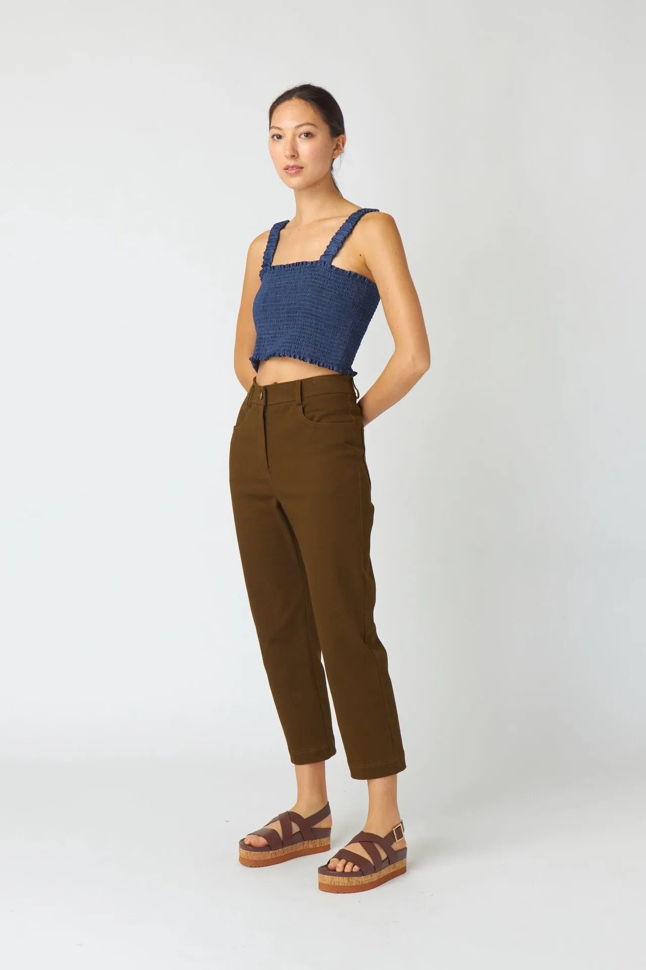 KATE SYLVESTER Chambray Shirred Top - Indigo