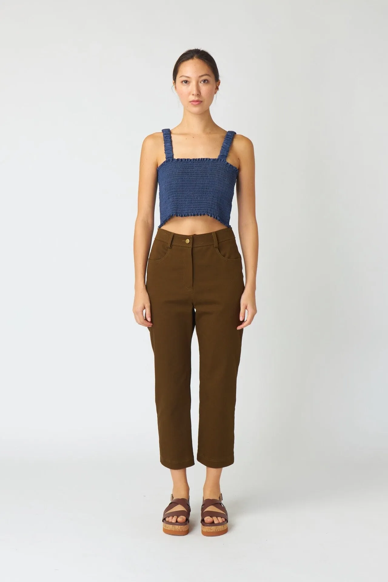KATE SYLVESTER Chambray Shirred Top - Indigo