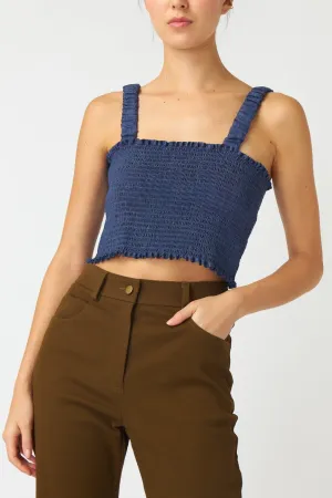 KATE SYLVESTER Chambray Shirred Top - Indigo