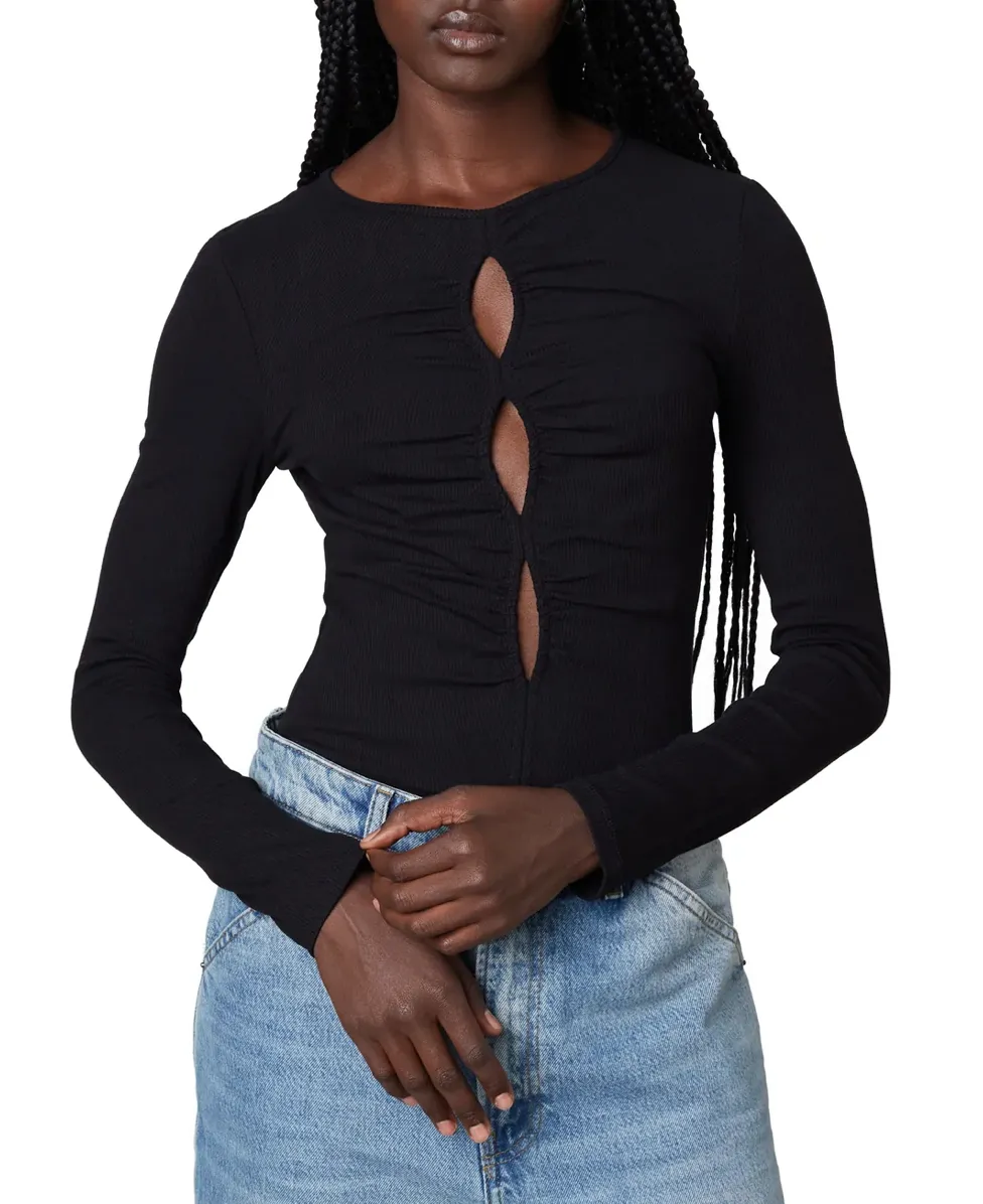 Keyhole Long Sleeve Ribbed Top
