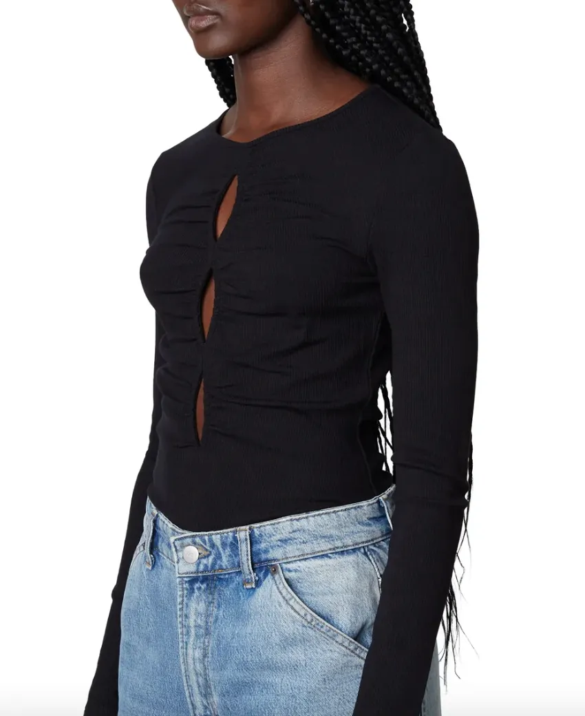 Keyhole Long Sleeve Ribbed Top