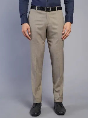 Khaki Solid Super Slim Fit Formal Trouser | JadeBlue