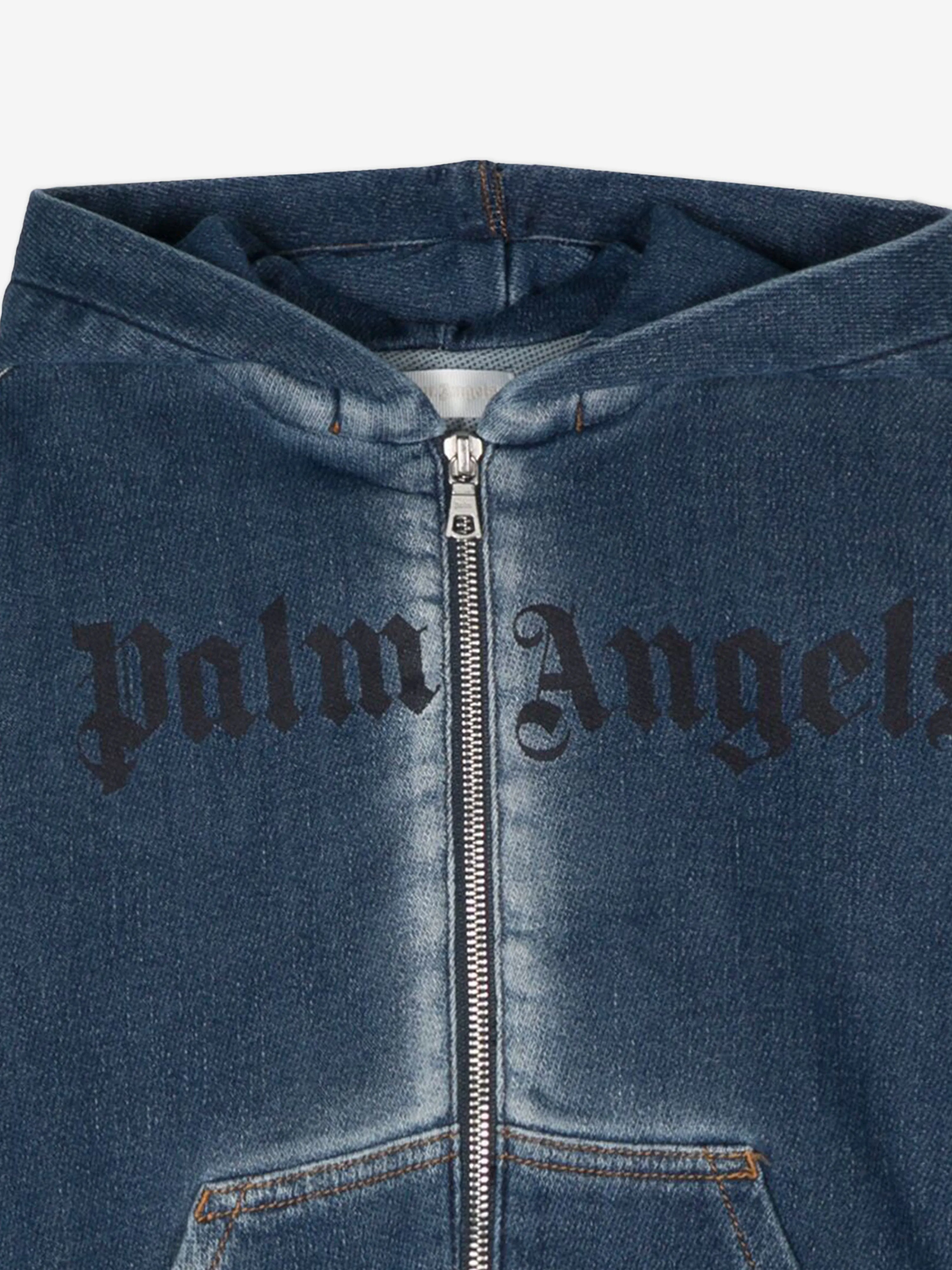 Kids Track Denim Fleece Zip Up Top in Blue