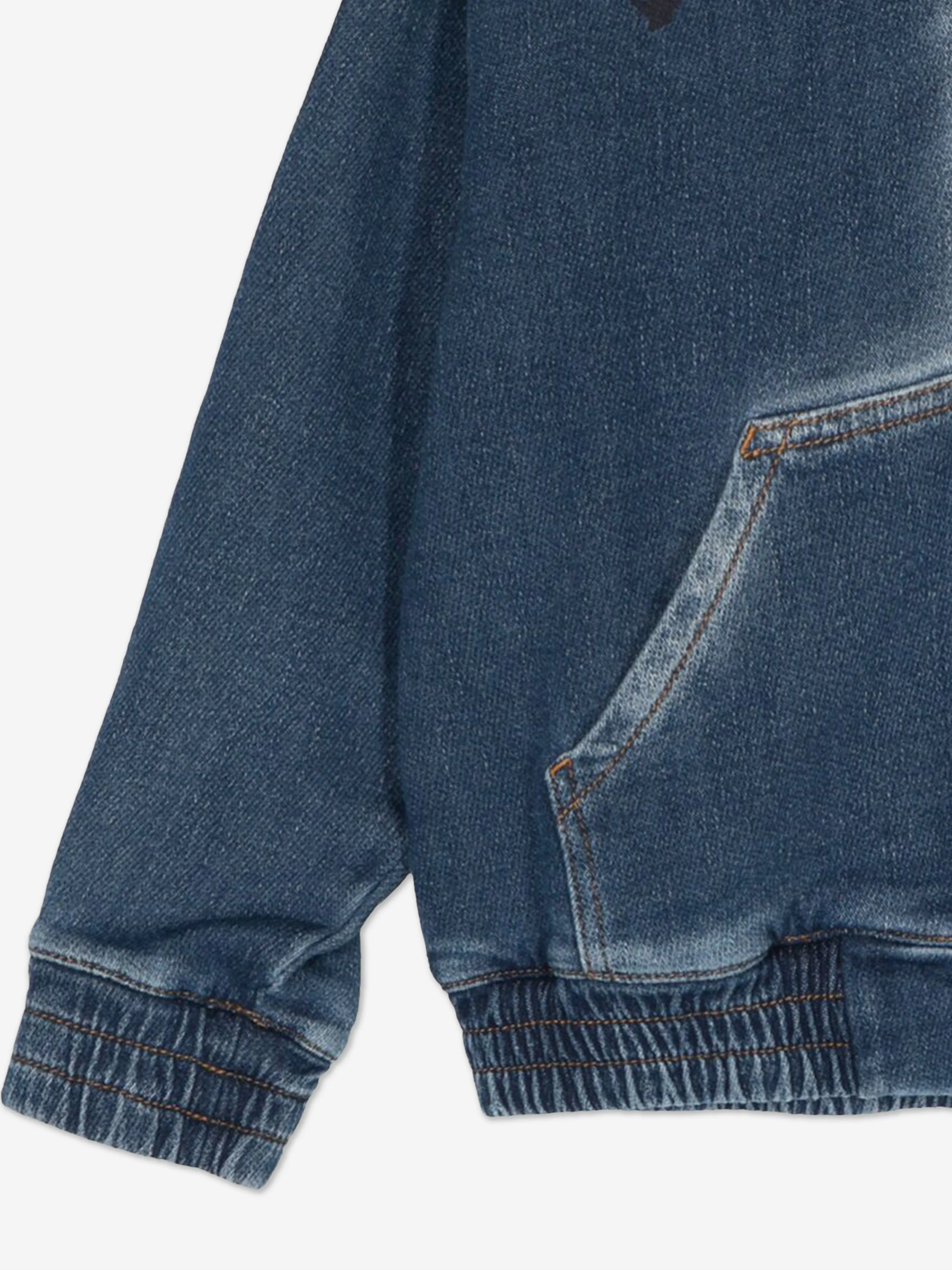 Kids Track Denim Fleece Zip Up Top in Blue