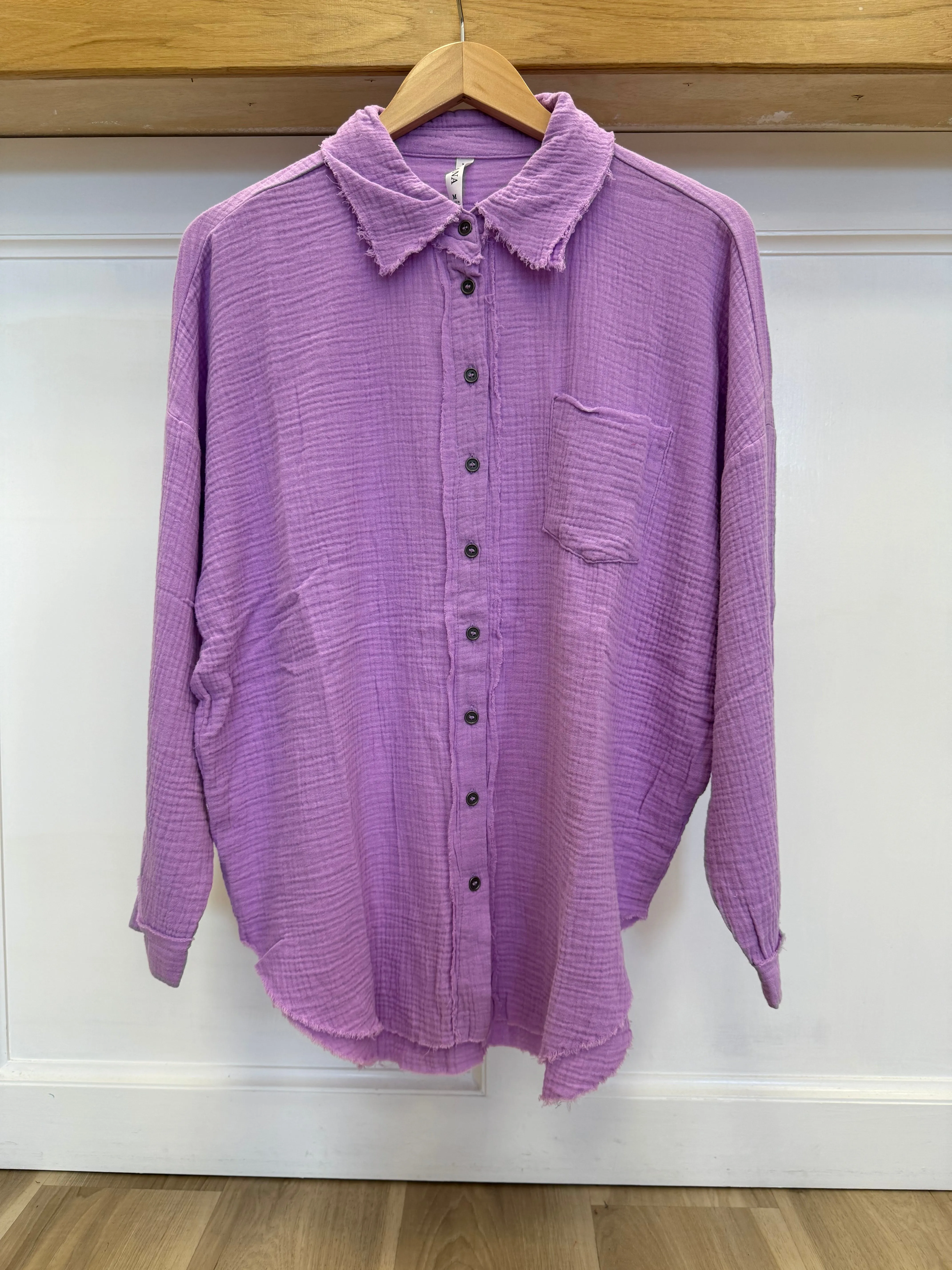 lavendar gauze button up