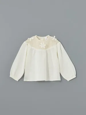 LCW Kids White Crew Neck Embroidered Baby Girl Blouse