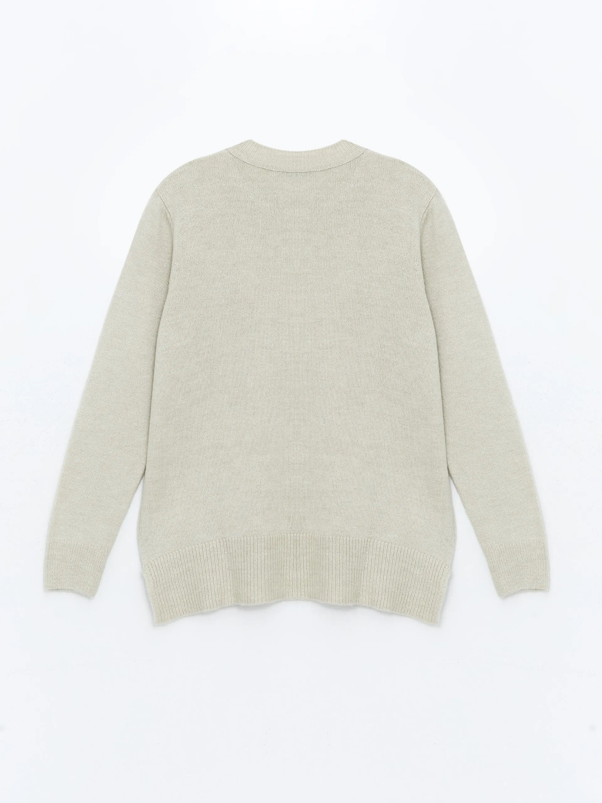 Lcwaikiki Basic Anthracite Crew Neck Embroidered Women'S Knitwear Sweater