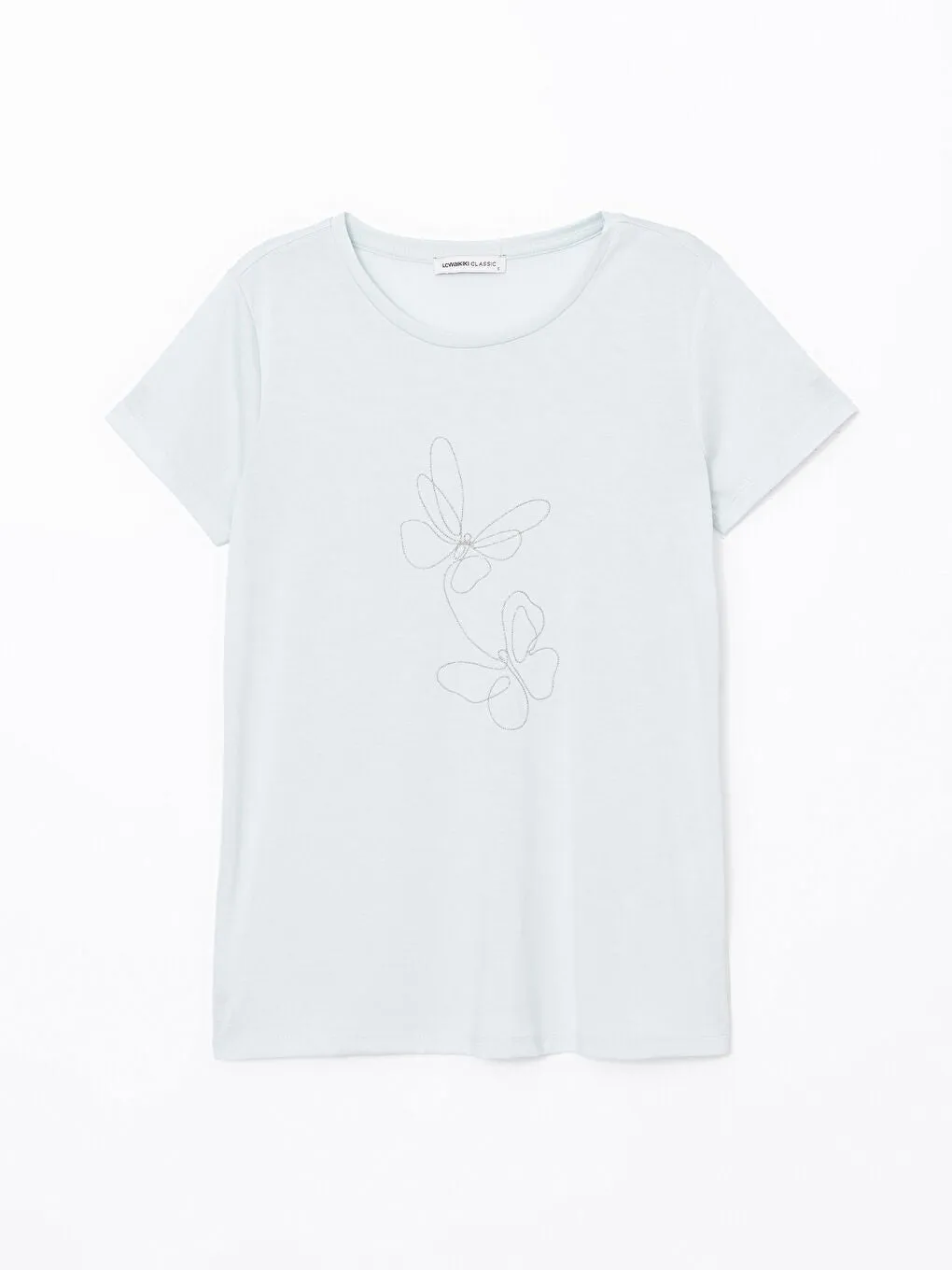 LCWAIKIKI Classic Gray Crew Neck Embroidered Women T-Shirt