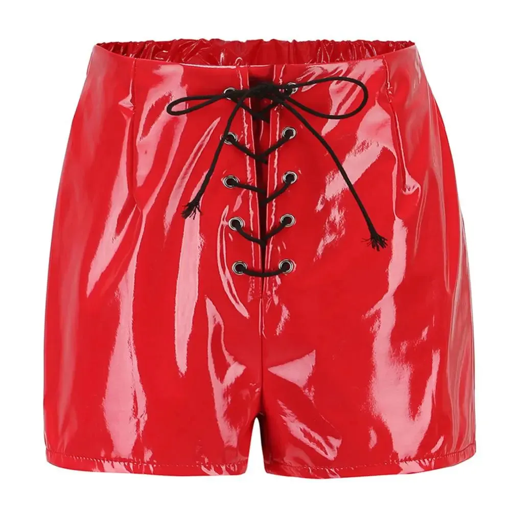 Leather Shorts Lace Up Wet Look Vinyl Hot Pants