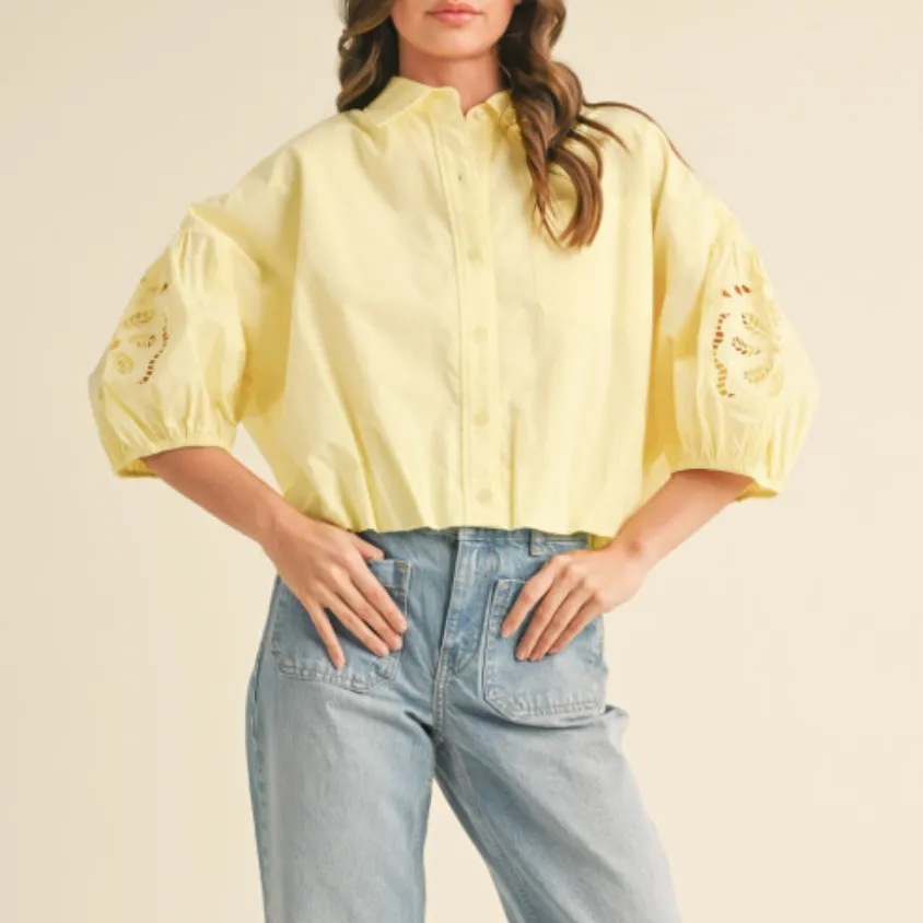 Lemon Yellow Embroidered Top