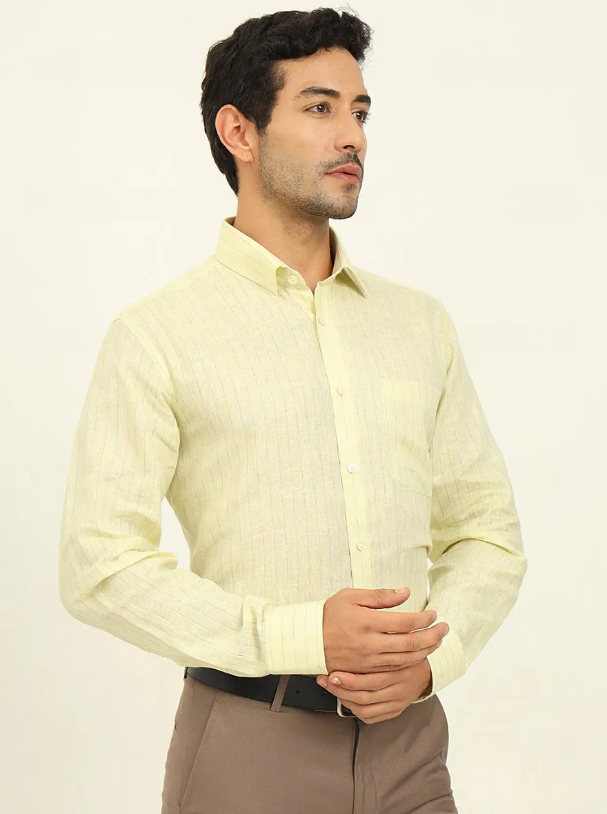 Lemon Yellow Striped Regular Fit Formal Shirt | JadeBlue