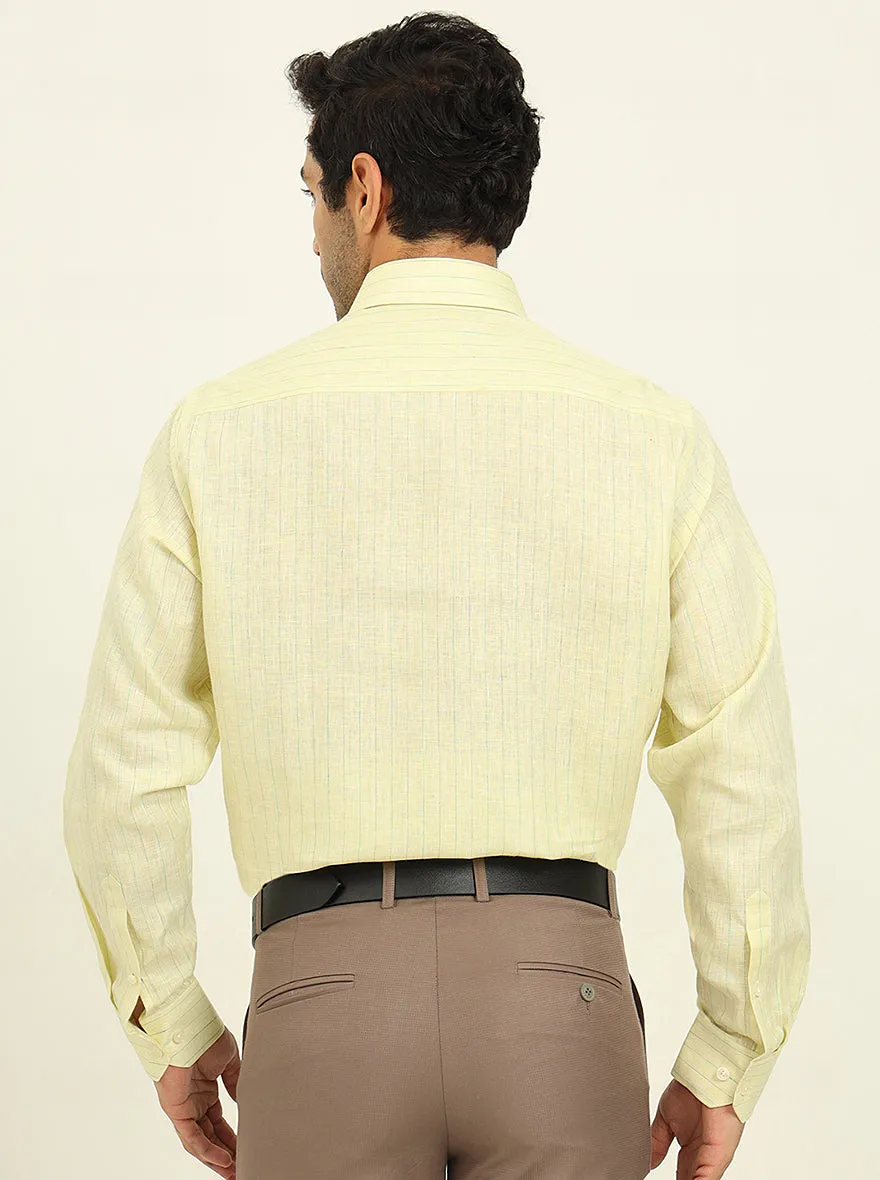 Lemon Yellow Striped Regular Fit Formal Shirt | JadeBlue