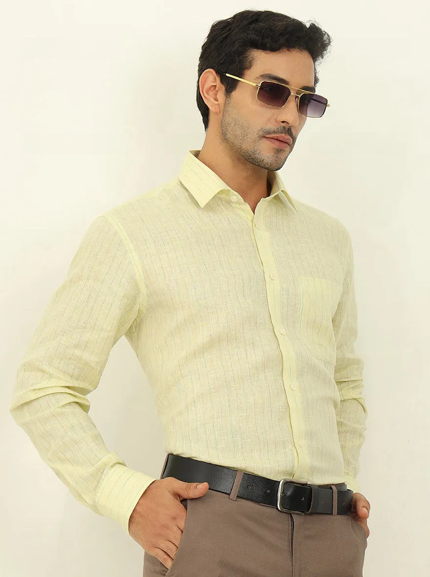 Lemon Yellow Striped Regular Fit Formal Shirt | JadeBlue