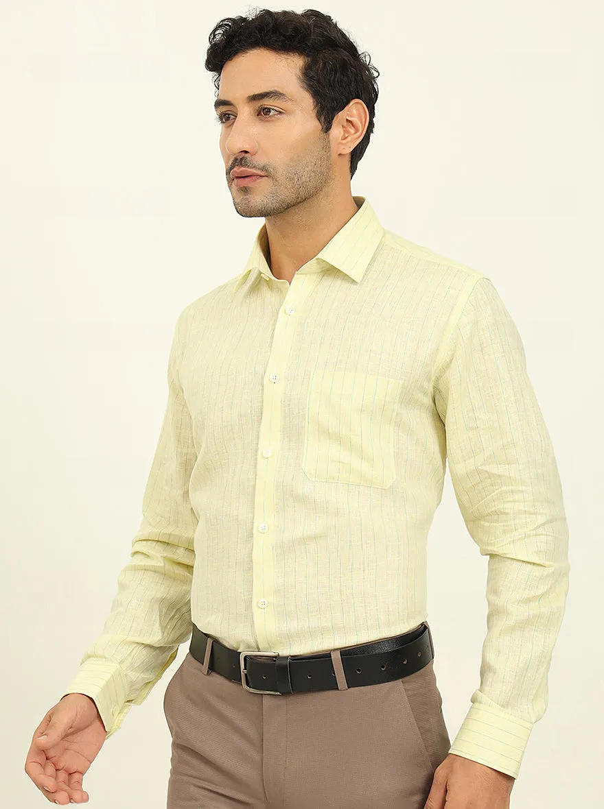 Lemon Yellow Striped Regular Fit Formal Shirt | JadeBlue