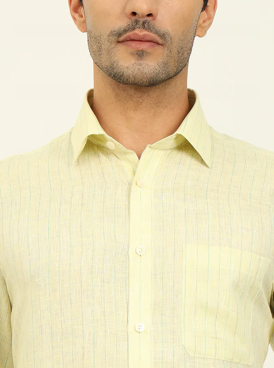 Lemon Yellow Striped Regular Fit Formal Shirt | JadeBlue