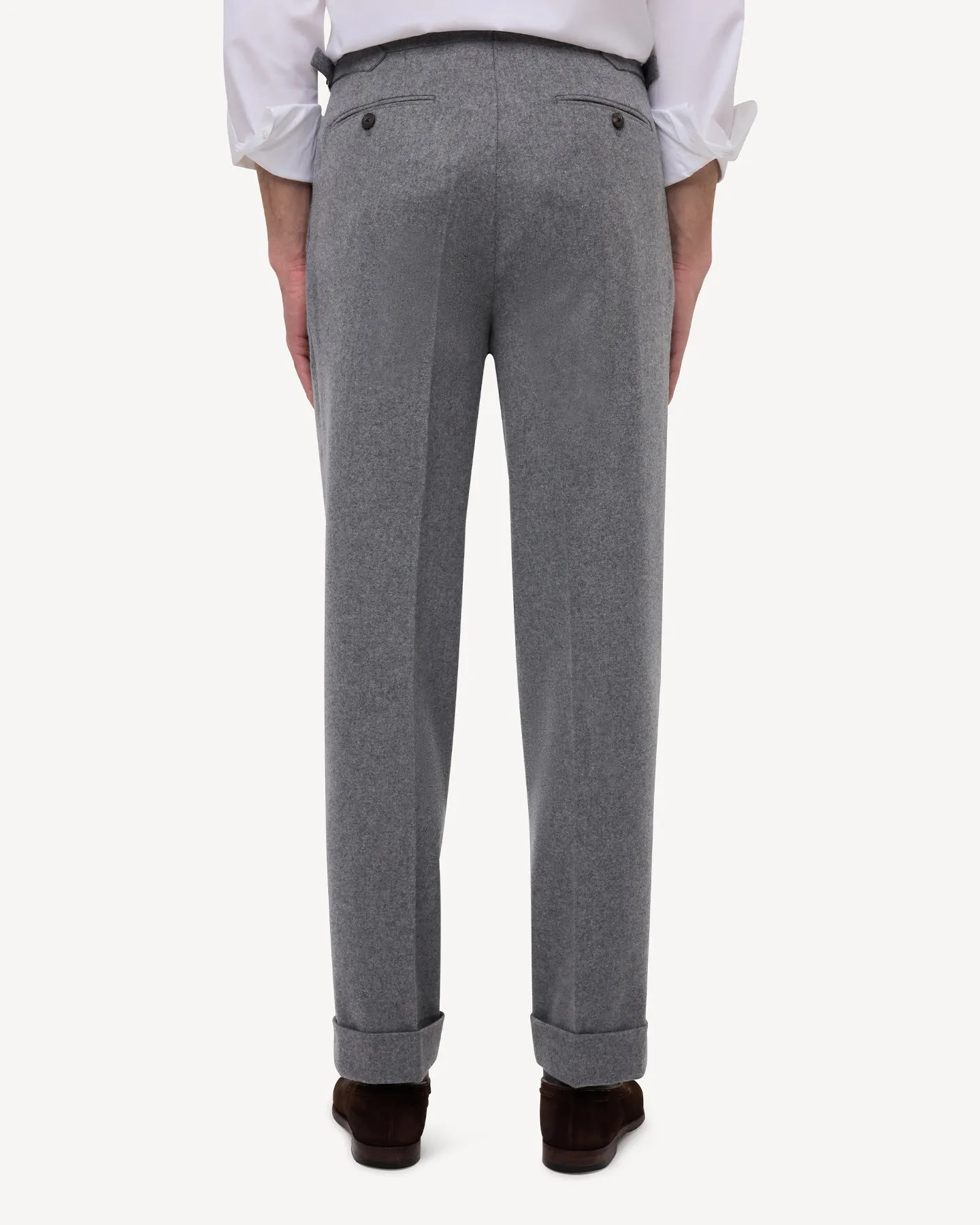 Light Grey Single Pleat Flannel Trousers