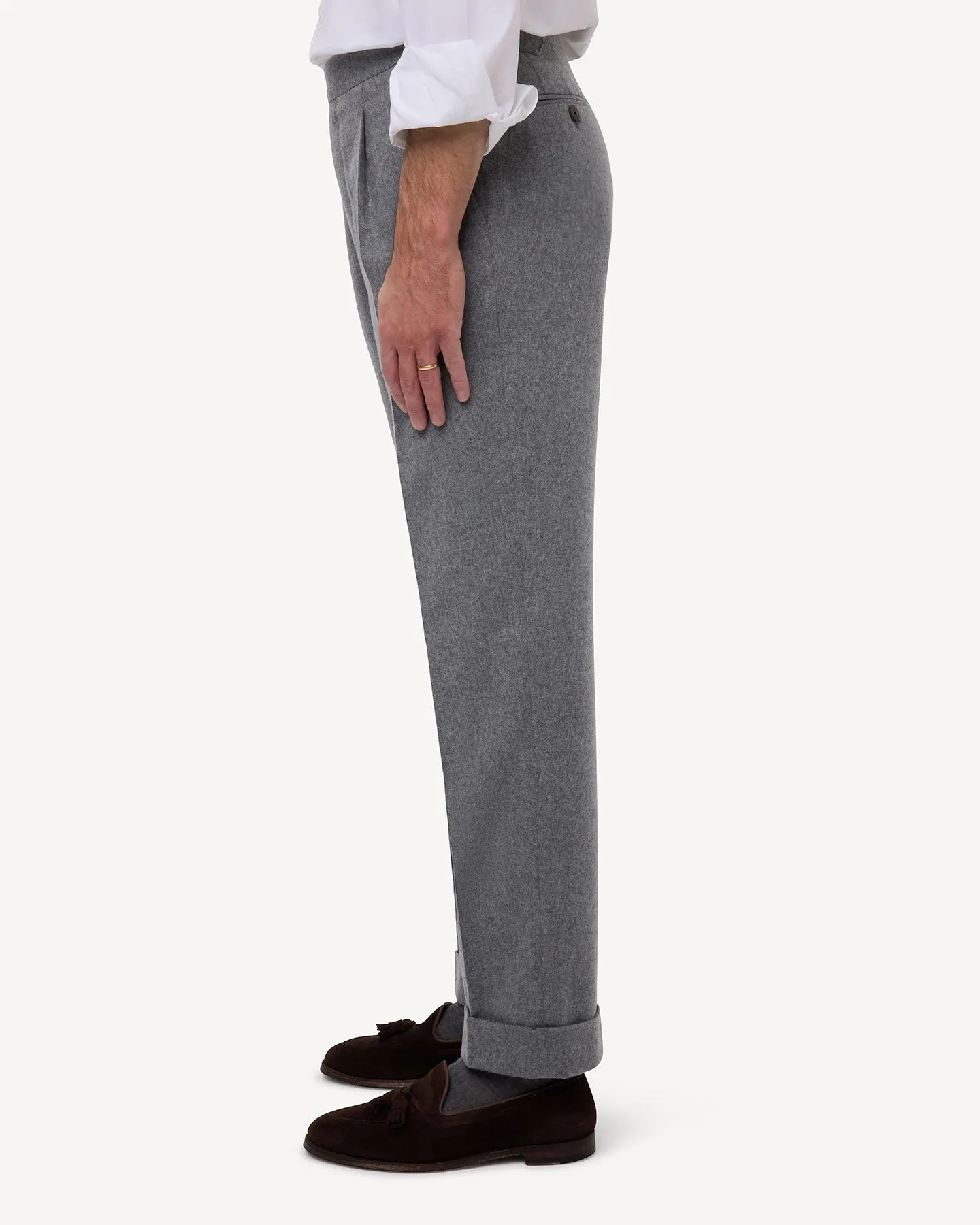 Light Grey Single Pleat Flannel Trousers