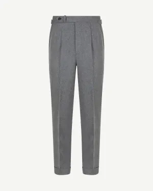 Light Grey Single Pleat Flannel Trousers