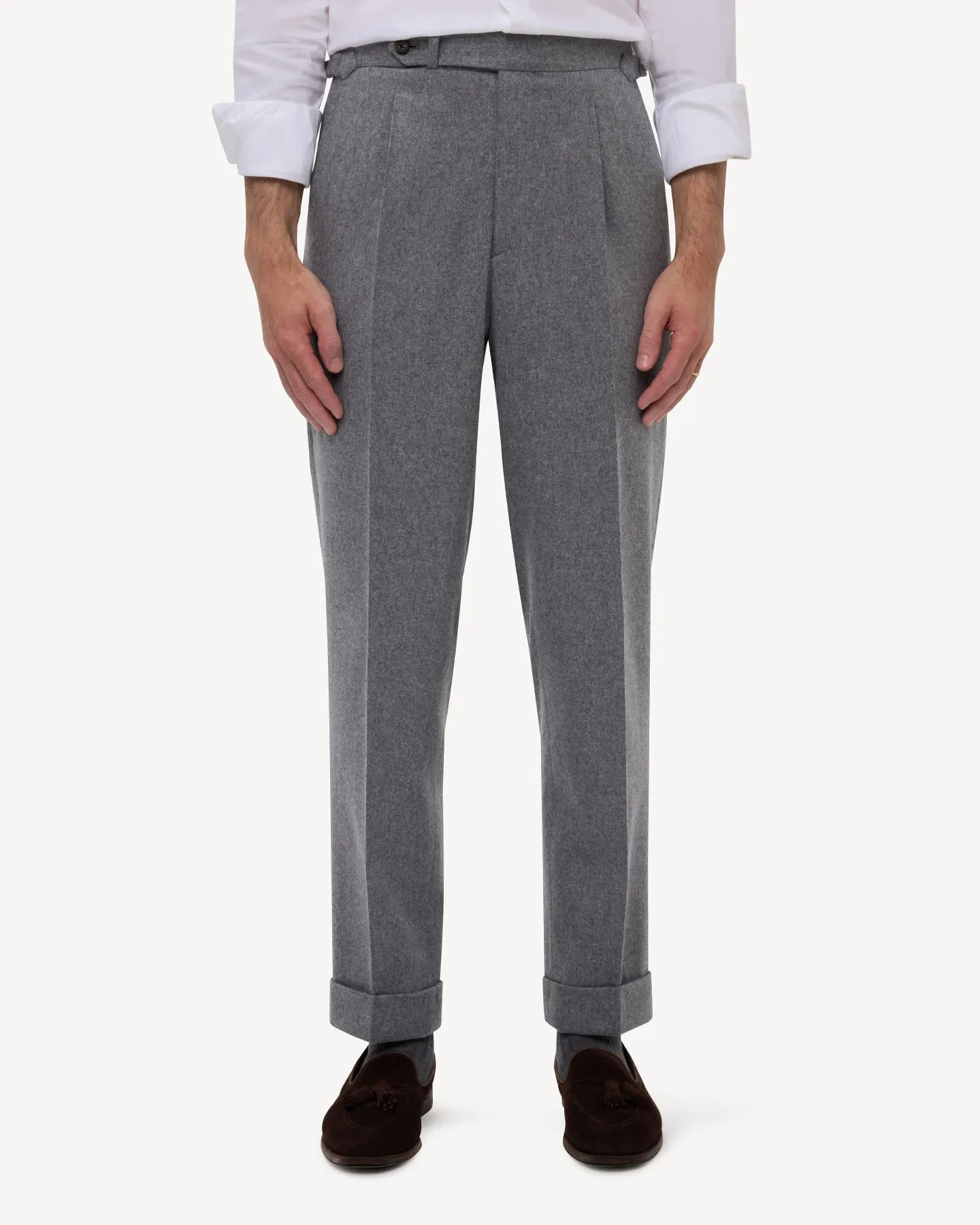 Light Grey Single Pleat Flannel Trousers