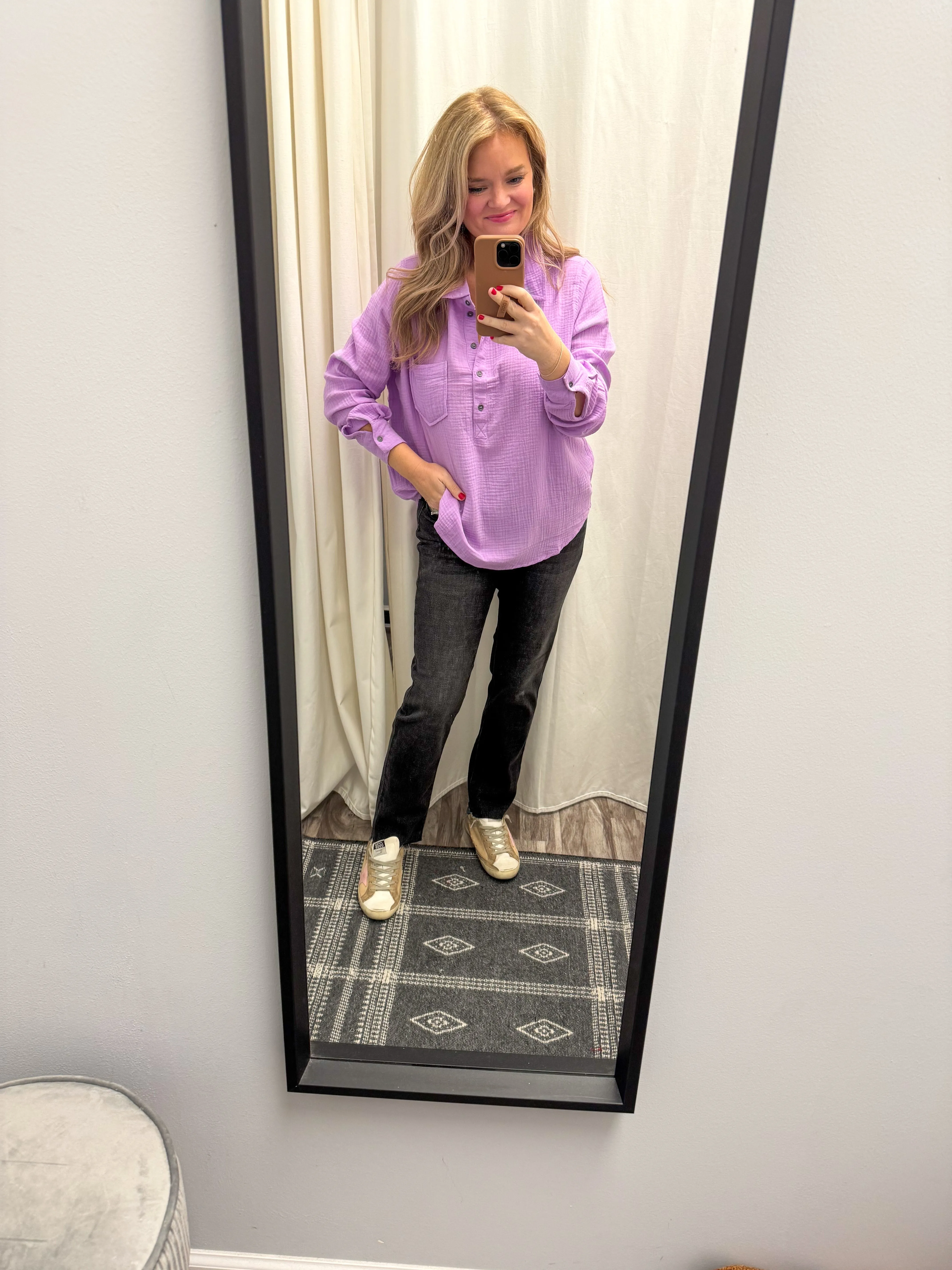 Lilac Gauze Henley Shirt