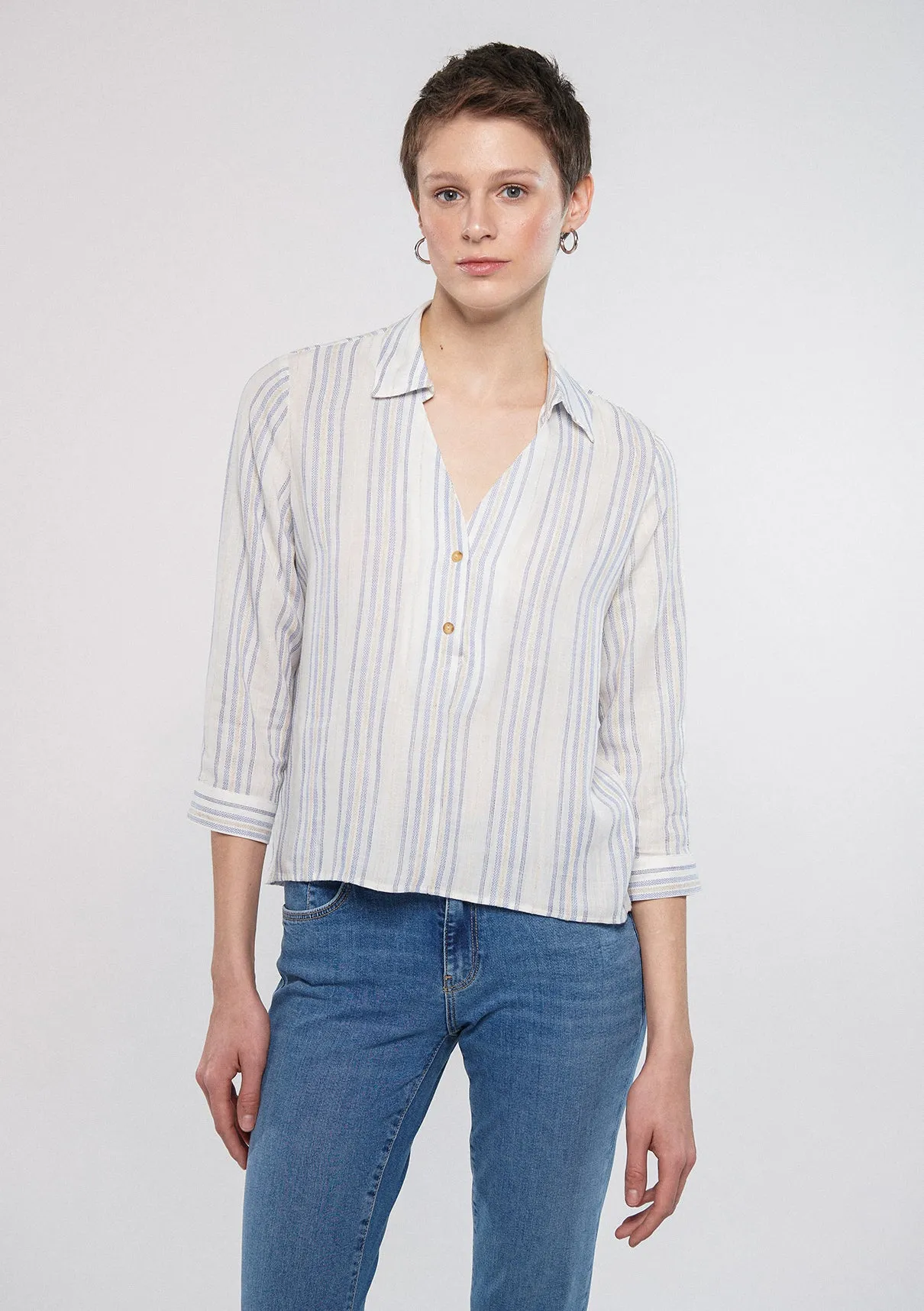 Linen Mix Button Down Blouse