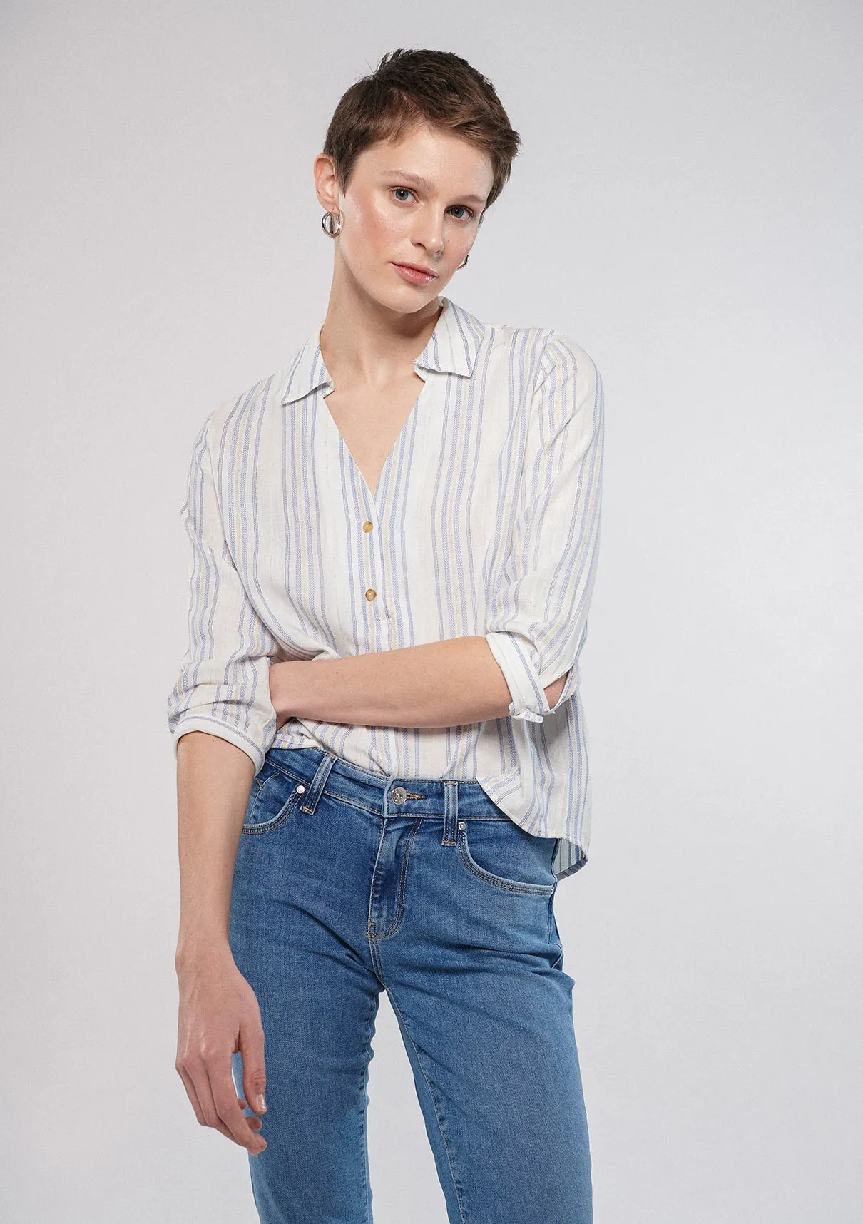 Linen Mix Button Down Blouse
