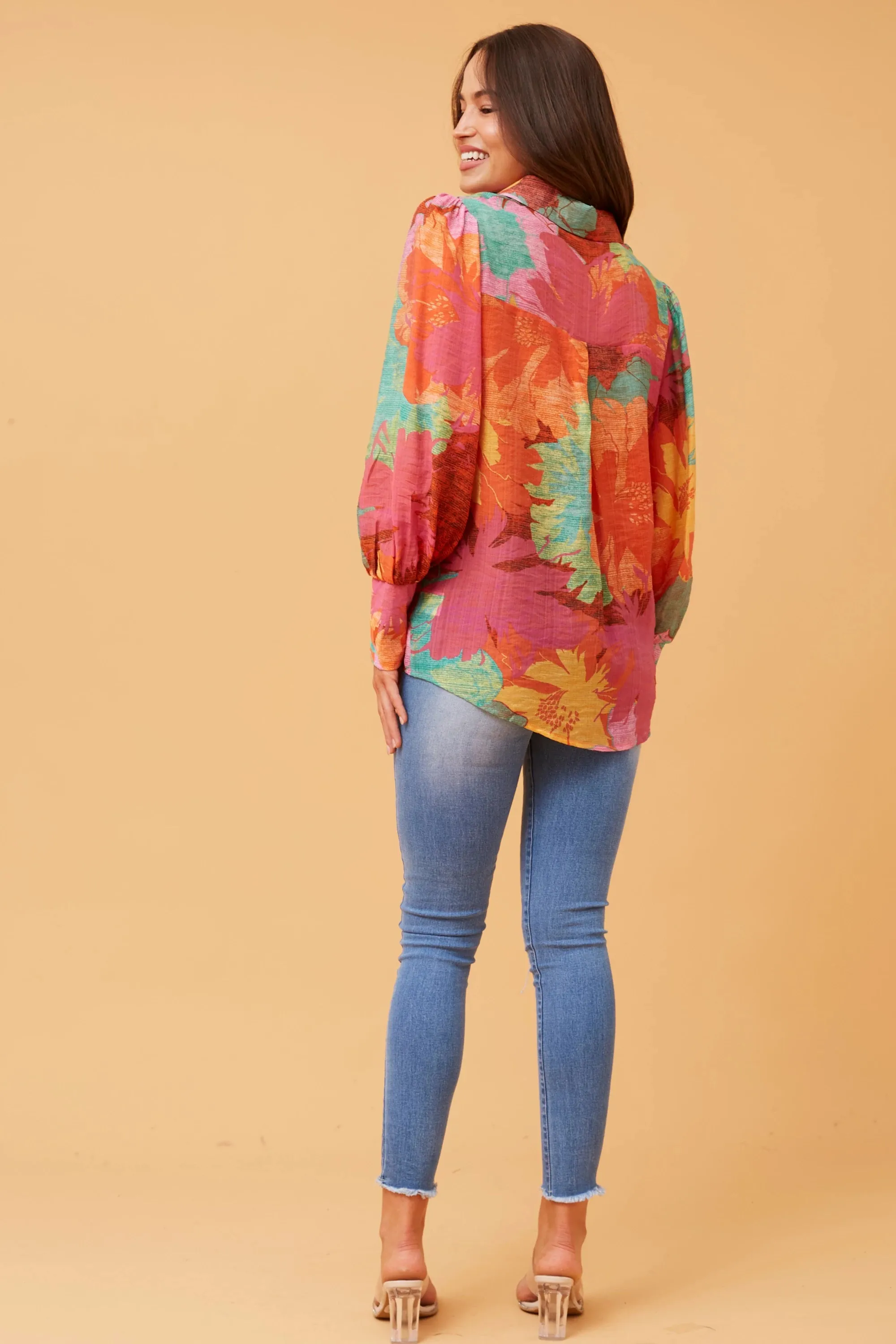 Long Balloon Sleeve Print Shirt (T518566)