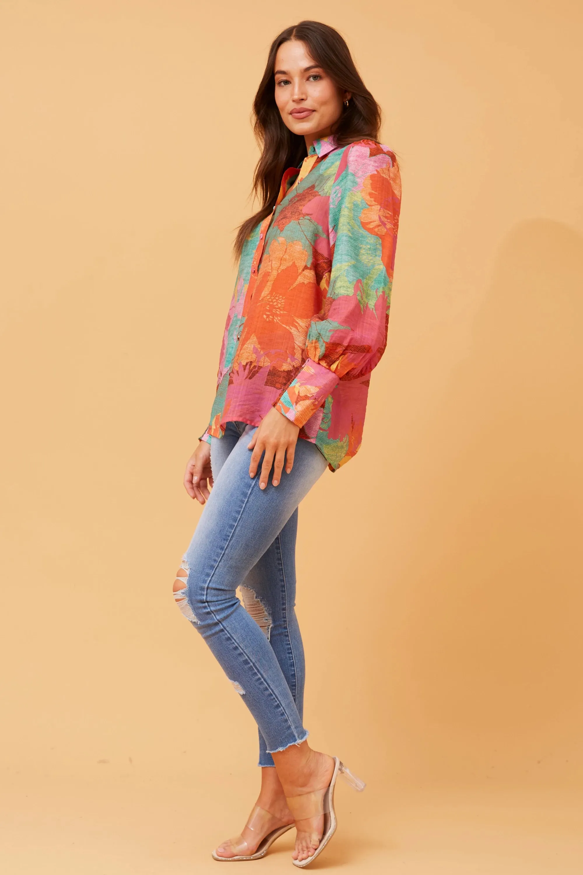Long Balloon Sleeve Print Shirt (T518566)