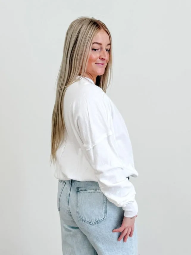 Long Sleeve Pullover Sweater Top in White
