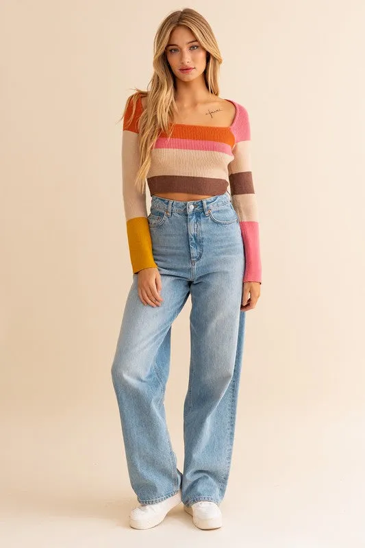Long Sleeve Stripe Knit Top