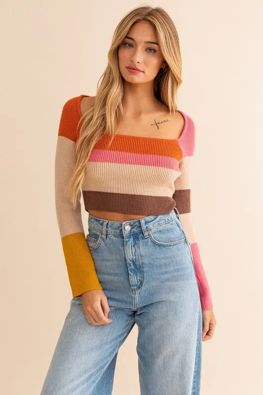 Long Sleeve Stripe Knit Top