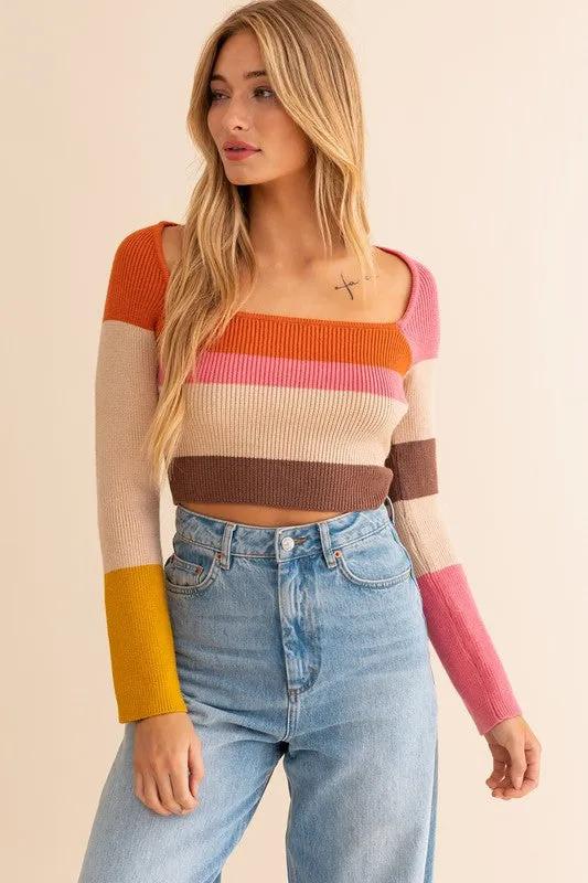 Long Sleeve Stripe Knit Top