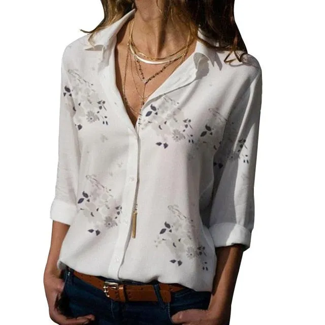Long Sleeve Women Blouses Plus Size Turn-down Collar Blouse Shirt Casual Tops Elegant Work Wear Chiffon Shirts 5XL