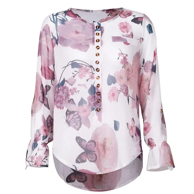 Long Sleeve Women Blouses Plus Size Turn-down Collar Blouse Shirt Casual Tops Elegant Work Wear Chiffon Shirts 5XL