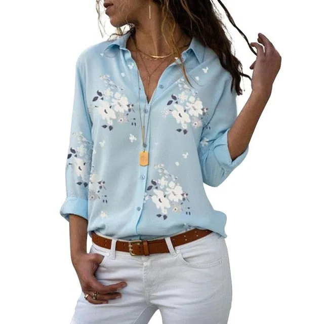 Long Sleeve Women Blouses Plus Size Turn-down Collar Blouse Shirt Casual Tops Elegant Work Wear Chiffon Shirts 5XL
