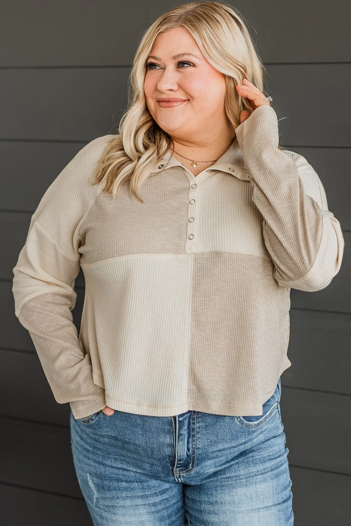 Love Follows Color Block Top- Cream & Taupe