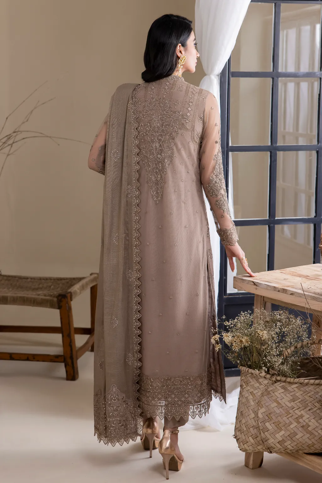 Luxury Grey Embroidered Pakistani Salwar Kameez Dupatta Suit
