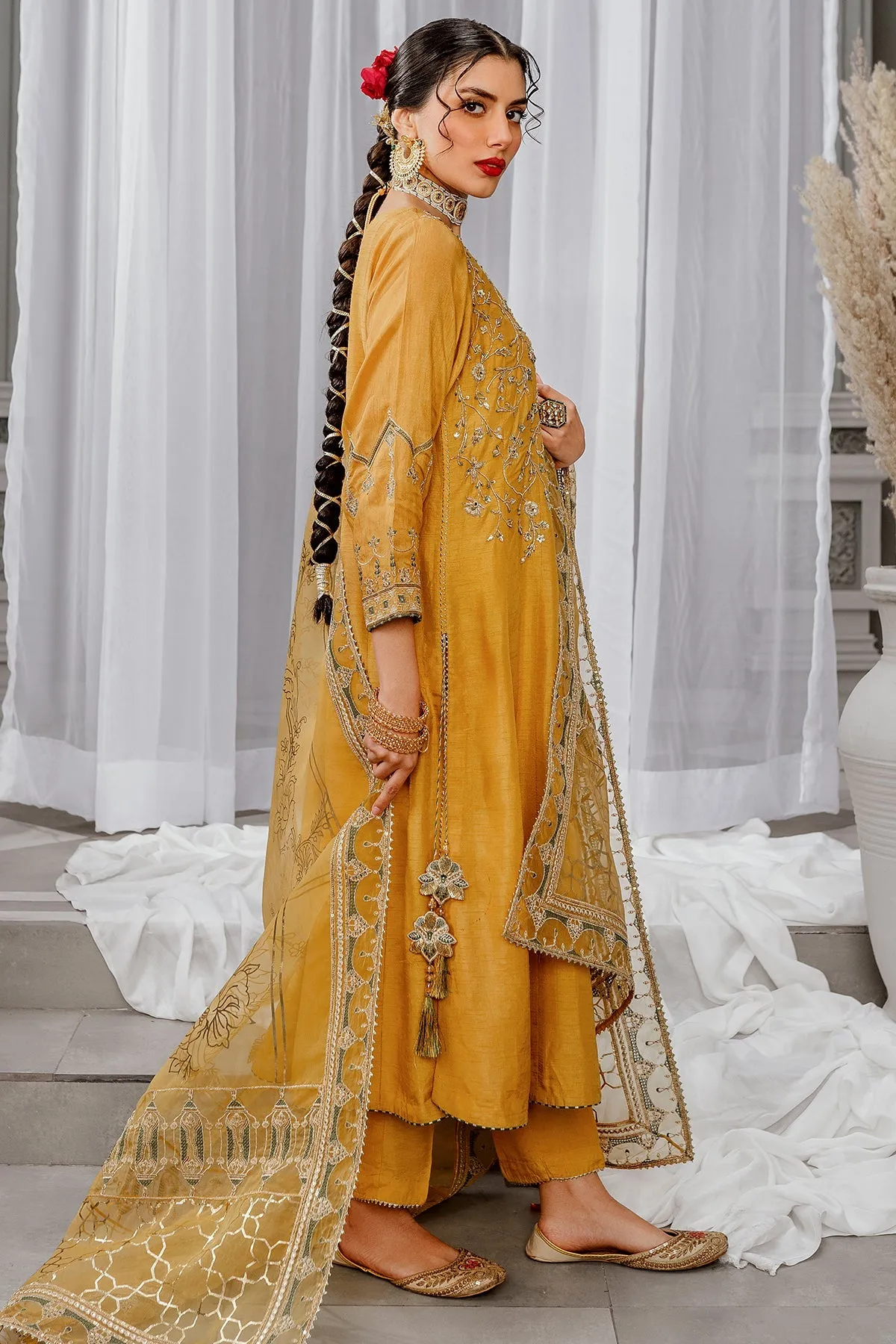 Luxury Mustard Yellow Pakistani Embroidered Salwar Kameez
