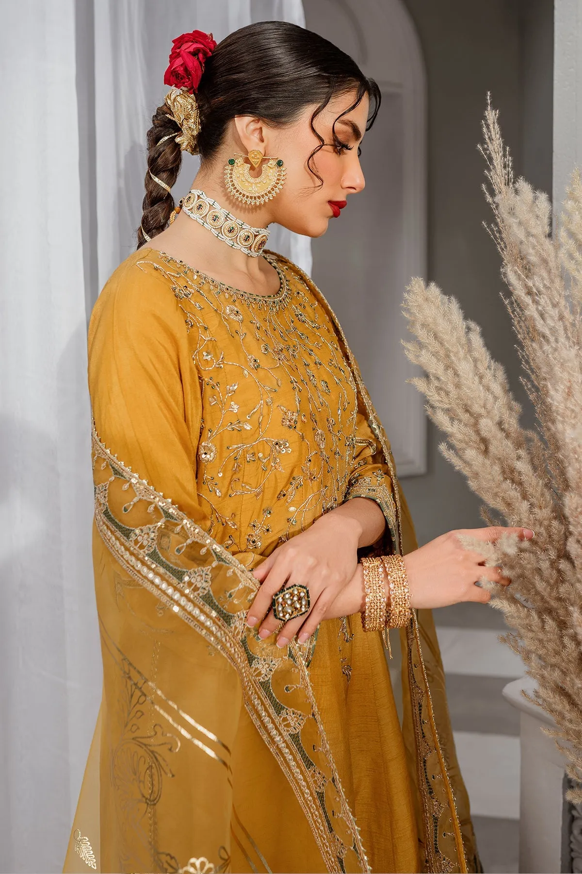 Luxury Mustard Yellow Pakistani Embroidered Salwar Kameez
