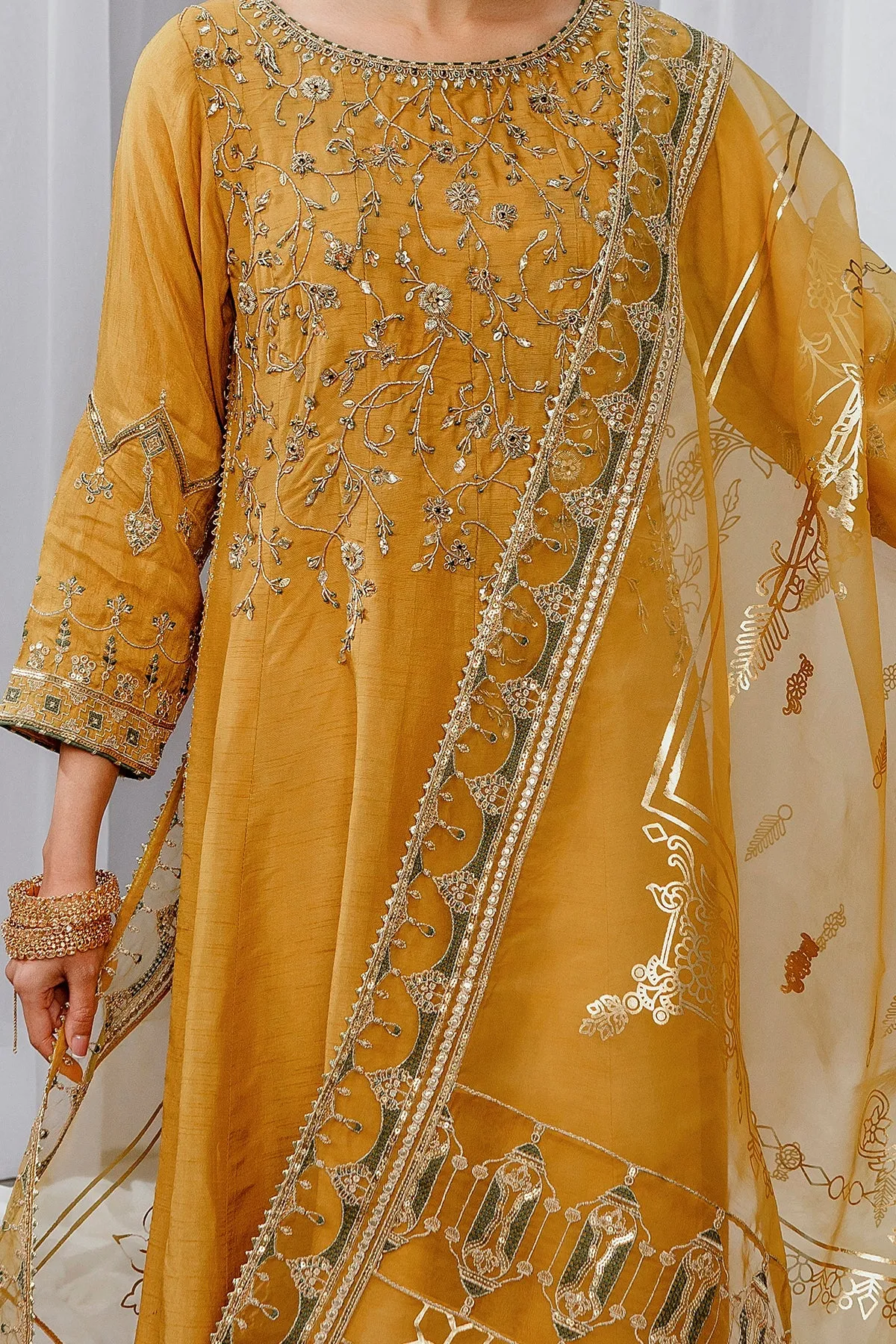 Luxury Mustard Yellow Pakistani Embroidered Salwar Kameez