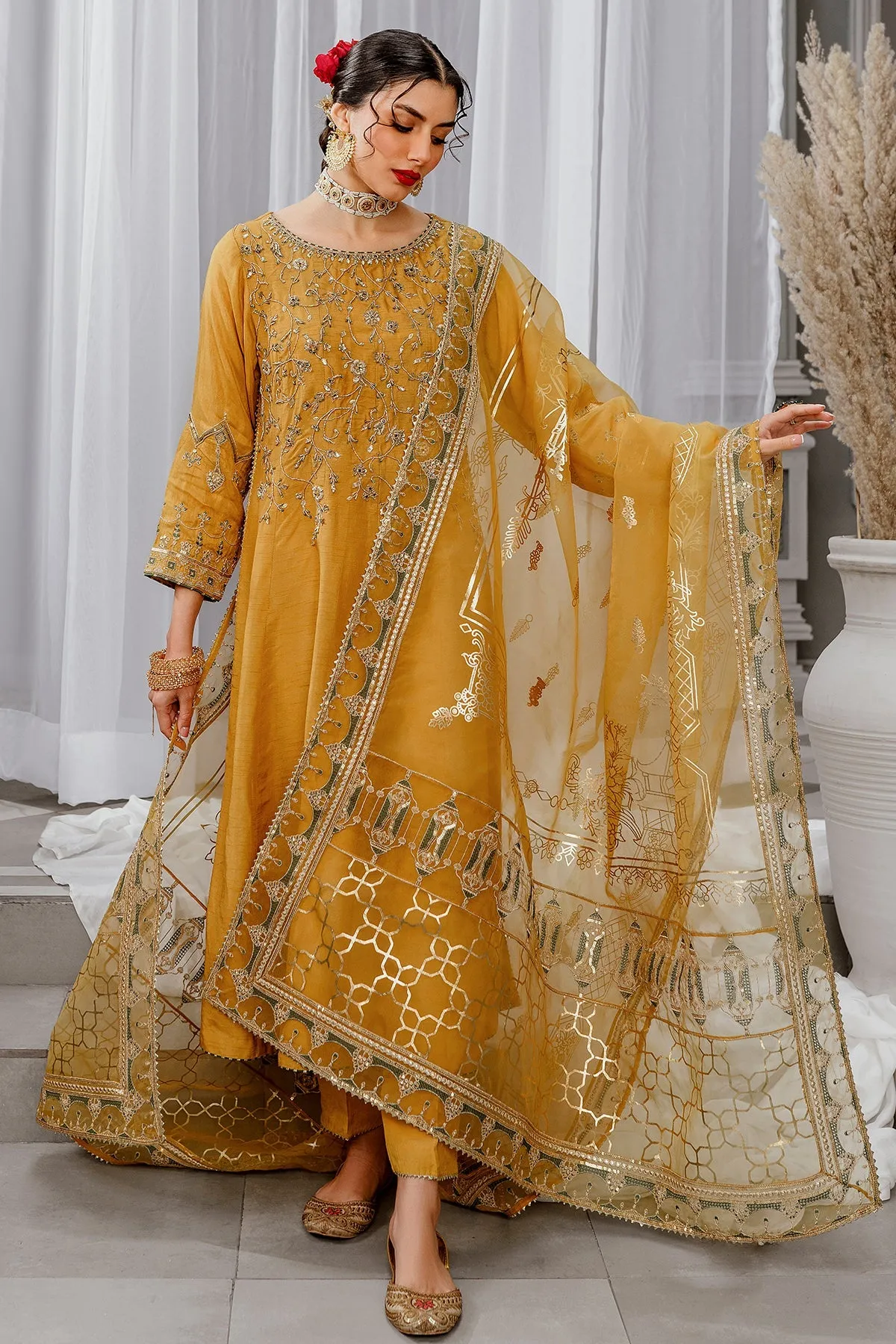 Luxury Mustard Yellow Pakistani Embroidered Salwar Kameez
